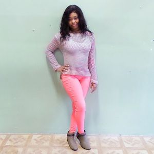 Neon Coral Twill Jegging